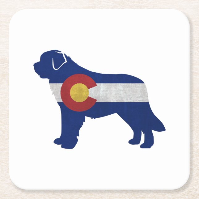 Saint Bernard Colorado Flag Silhouette Square Paper Coaster (Front)
