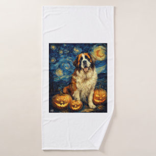 Saint Bernard Cute Dog Halloween Jack O Lantern Pu Bath Towel