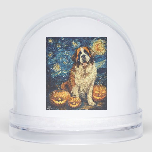 Saint Bernard Cute Dog Halloween Jack O Lantern Pu Snowglobe (Front)