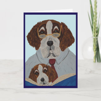 Saint Bernard Dad Reading to Puppy Card