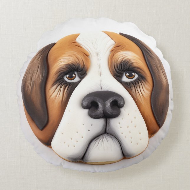 Saint Bernard Dog 3D Inspired Round Pillow (Front)