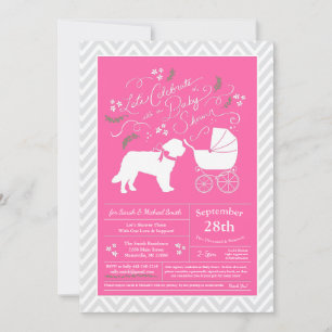 Saint Bernard Dog Baby Shower Girl Pink Invitation