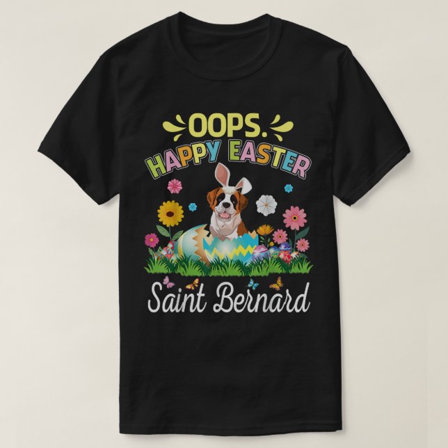 Saint Bernard Dog Bunny Costume Play Flower Egg Ha T-Shirt (Design Front)