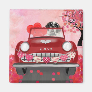 Saint Bernard Dog Car with Hearts Valentine's  Magnet