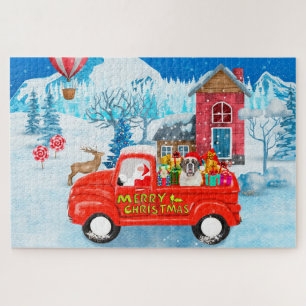 Saint Bernard Dog Christmas Delivery Truck Snow Jigsaw Puzzle