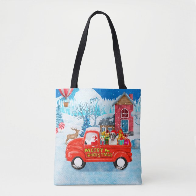 Saint Bernard Dog Christmas Delivery Truck Snow Tote Bag (Front)