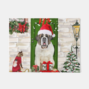 Saint Bernard Dog Christmas  Doormat