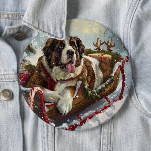 Saint Bernard Dog Christmas Festive 6 Inch Round Button