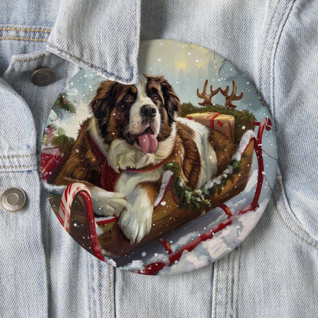 Saint Bernard Dog Christmas Festive  6 Inch Round Button (In Situ)