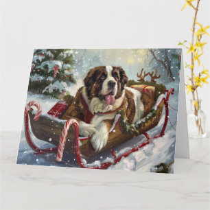 Saint Bernard Dog Christmas Festive Card