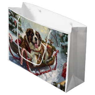 Saint Bernard Dog Christmas Festive Large Gift Bag