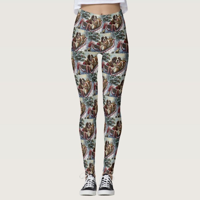 Saint Bernard Dog Christmas Festive  Leggings (Front)