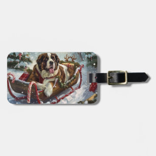 Saint Bernard Dog Christmas Festive Luggage Tag