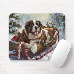 Saint Bernard Dog Christmas Festive Mouse Pad