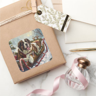 Saint Bernard Dog Christmas Festive  Square Sticker