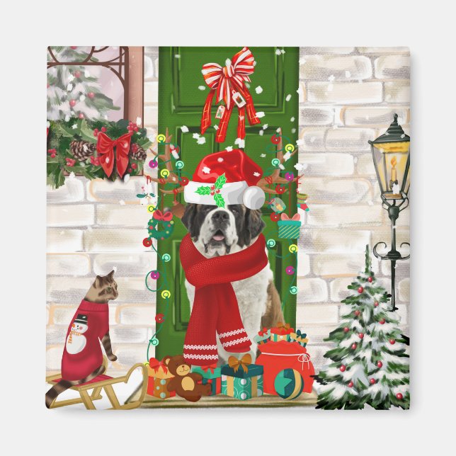 Saint Bernard Dog Christmas   Magnet (Front)