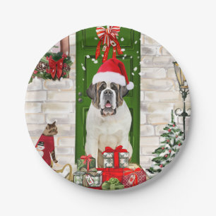 Saint Bernard Dog Christmas  Paper Plate