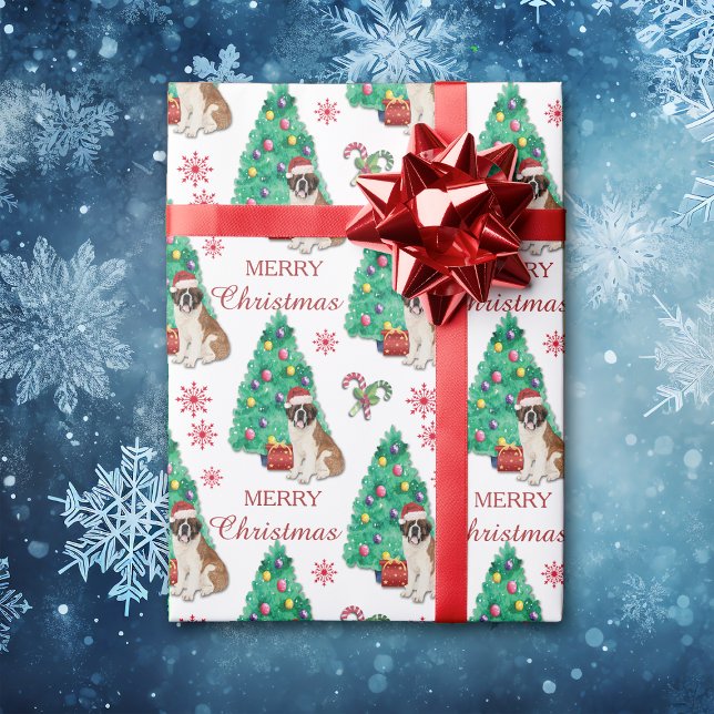 Saint Bernard Dog Christmas Pattern Wrapping Paper (Creator Uploaded)