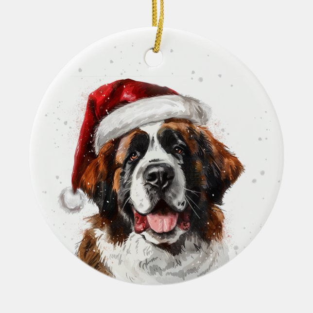 Saint Bernard Dog Christmas Personalized Ceramic Ornament (Front)