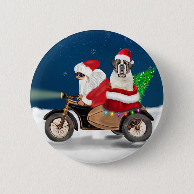 Saint Bernard Dog Christmas Santa Claus  2 Inch Round Button (Front)
