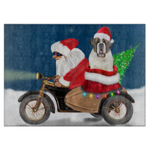 Saint Bernard Dog Christmas Santa Claus Cutting Board
