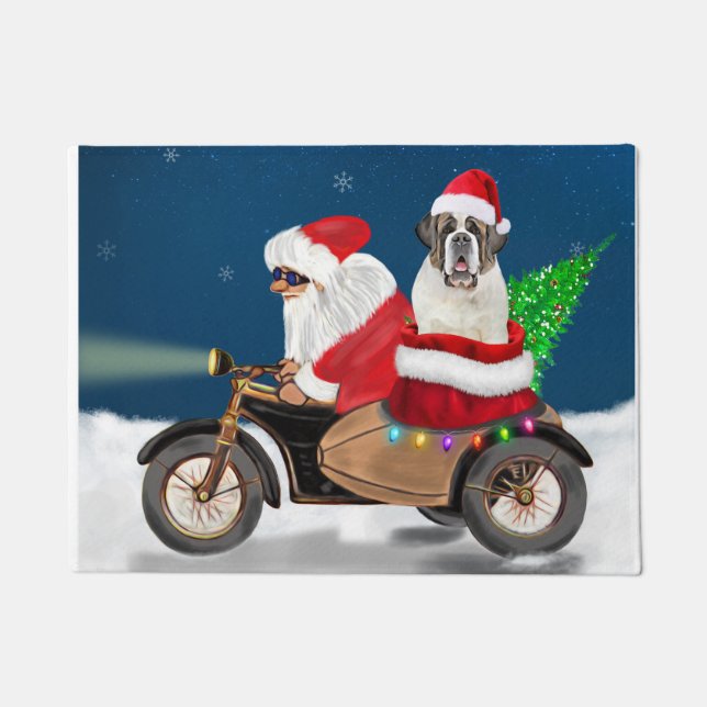 Saint Bernard Dog Christmas Santa Claus Doormat (Front)