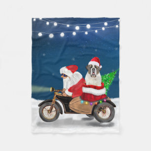 Saint Bernard Dog Christmas Santa Claus Fleece Blanket