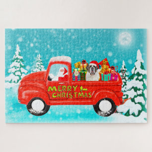 Saint Bernard Dog Christmas Santa Delivery Truck Jigsaw Puzzle