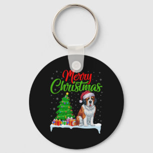 Saint Bernard Dog Christmas Tree Lights Funny Xmas Keychain