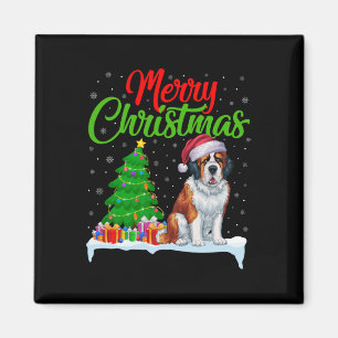 Saint Bernard Dog Christmas Tree Lights Funny Xmas Magnet