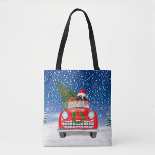 Saint Bernard Dog Driving Car In Snow Christmas  Tote Bag