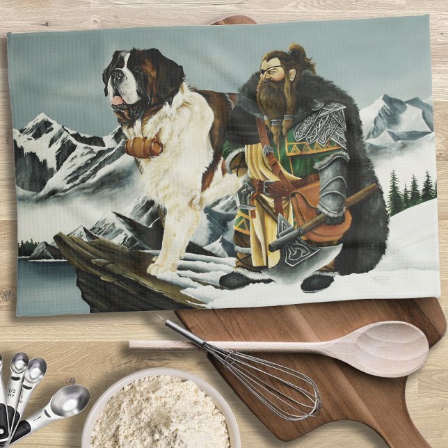 Saint Bernard Dog Dwarf Fantasy Kitchen Towel (Creator Uploaded)