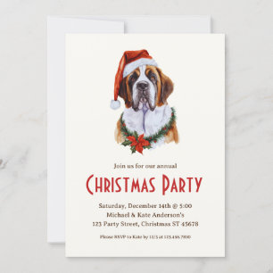 Saint Bernard Dog in a Santa Hat Christmas Party Invitation