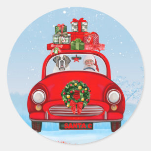 Saint Bernard Dog In Car With Santa Claus Classic Round Sticker