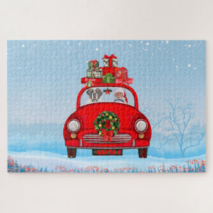 Saint Bernard Dog In Car With Santa Claus Jigsaw Puzzle