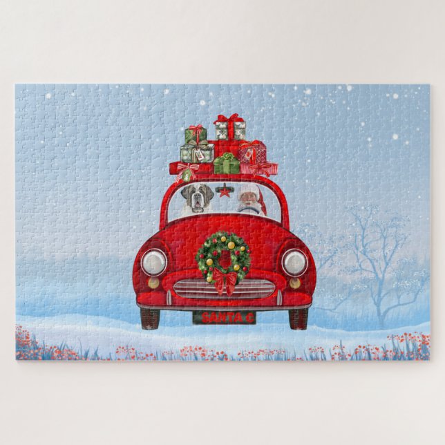 Saint Bernard Dog In Car With Santa Claus  Jigsaw Puzzle (Horizontal)