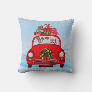 Saint Bernard Dog In Car With Santa Claus Throw Pillow