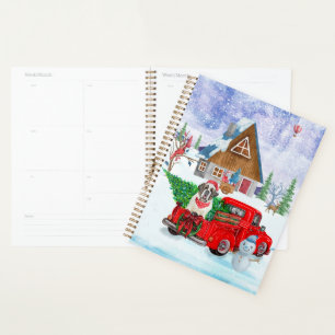 Saint Bernard Dog In Christmas Delivery Truck Snow Planner