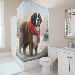 Saint Bernard Dog in Snow Christmas 