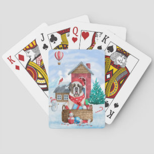 Saint Bernard Dog In snow Christmas Dog House Playing Cards