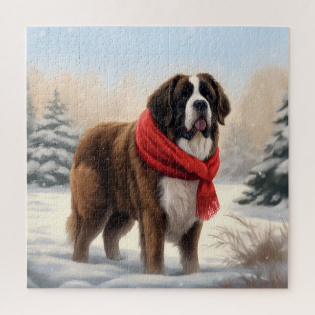 Saint Bernard Dog in Snow Christmas  Jigsaw Puzzle (Vertical)