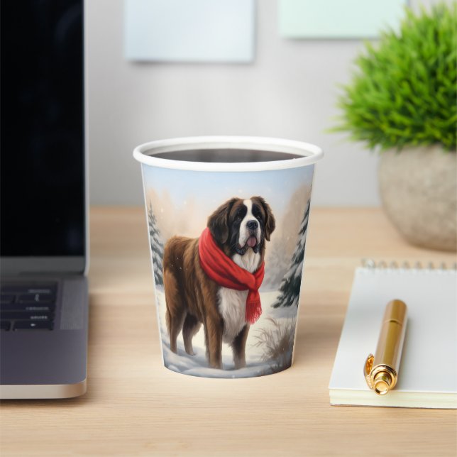 Saint Bernard Dog in Snow Christmas  Paper Cups (Insitu)
