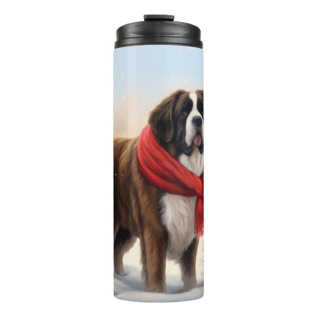 Saint Bernard Dog in Snow Christmas  Thermal Tumbler (Front)
