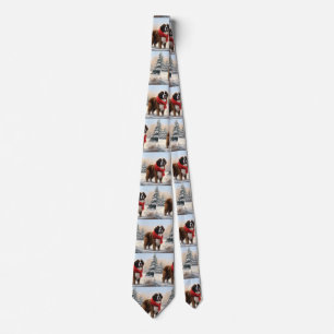 Saint Bernard Dog in Snow Christmas  Tie