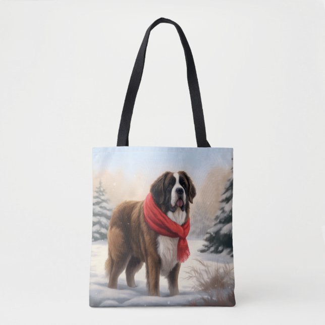 Saint Bernard Dog in Snow Christmas  Tote Bag (Front)