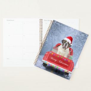 Saint Bernard Dog in Snow sitting Christmas Truck  Planner
