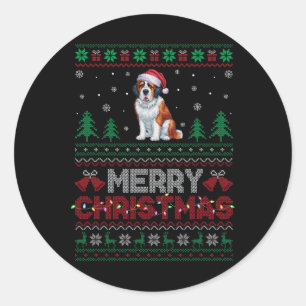 Saint Bernard Dog Lovers Santa Hat Christmas Tree Classic Round Sticker