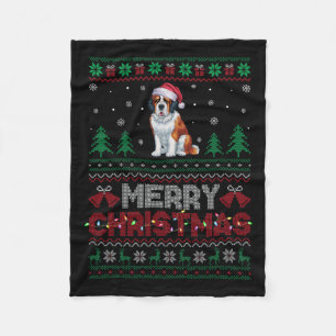 Saint Bernard Dog Lovers Santa Hat Christmas Tree  Fleece Blanket
