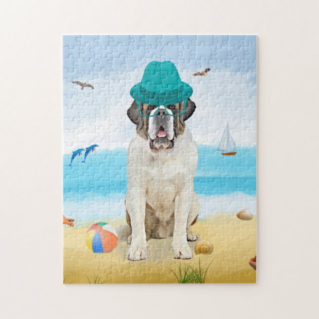 Saint Bernard Dog on Beach  Jigsaw Puzzle (Vertical)