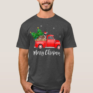 Saint Bernard Dog Riding Red Truck Christmas T-Shirt